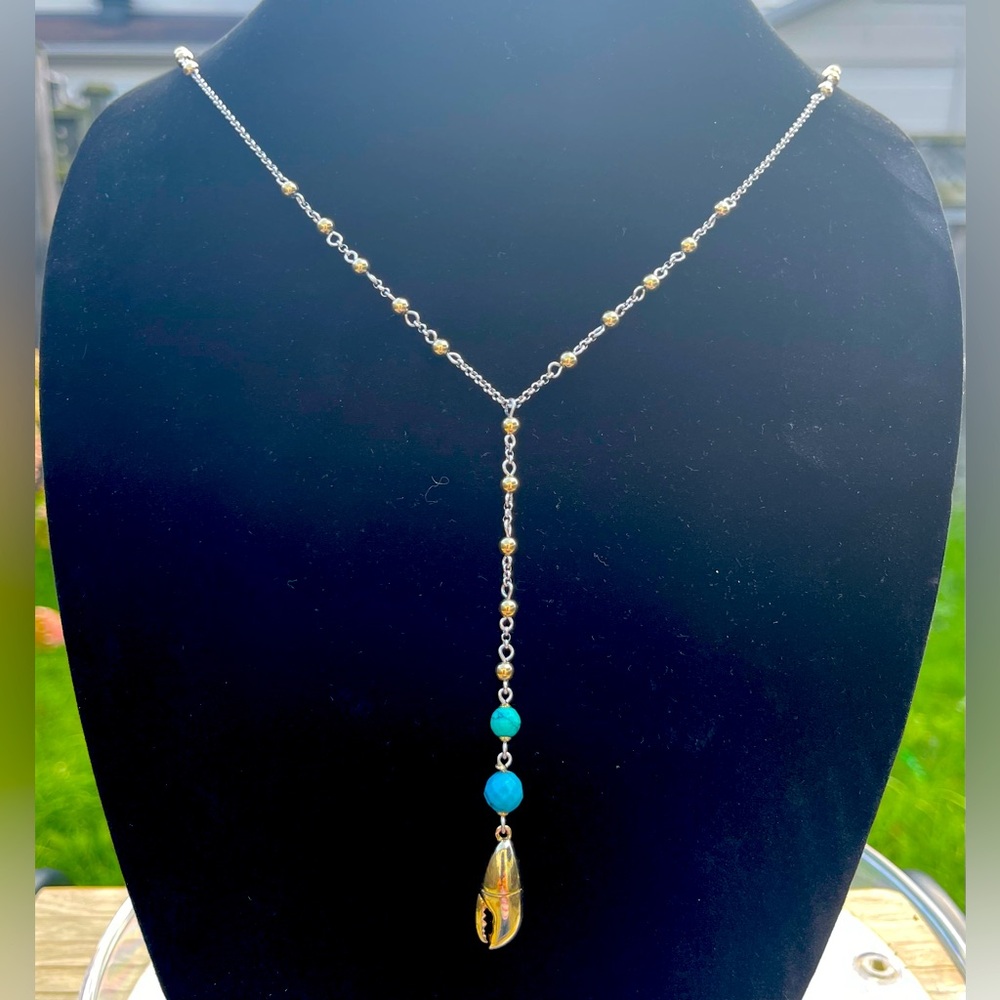 Cole Haan retired Two tone long Y necklace with precious stones and claw charm